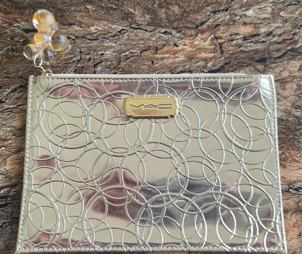 MAC Cosmetics Metallic Gold Cosmetic Makeup Bag / Zip Pouch